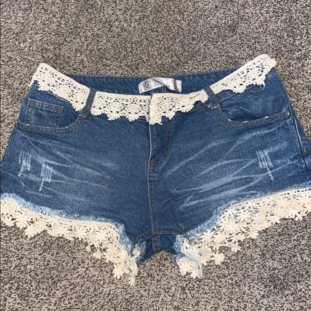 Lace jean shorts